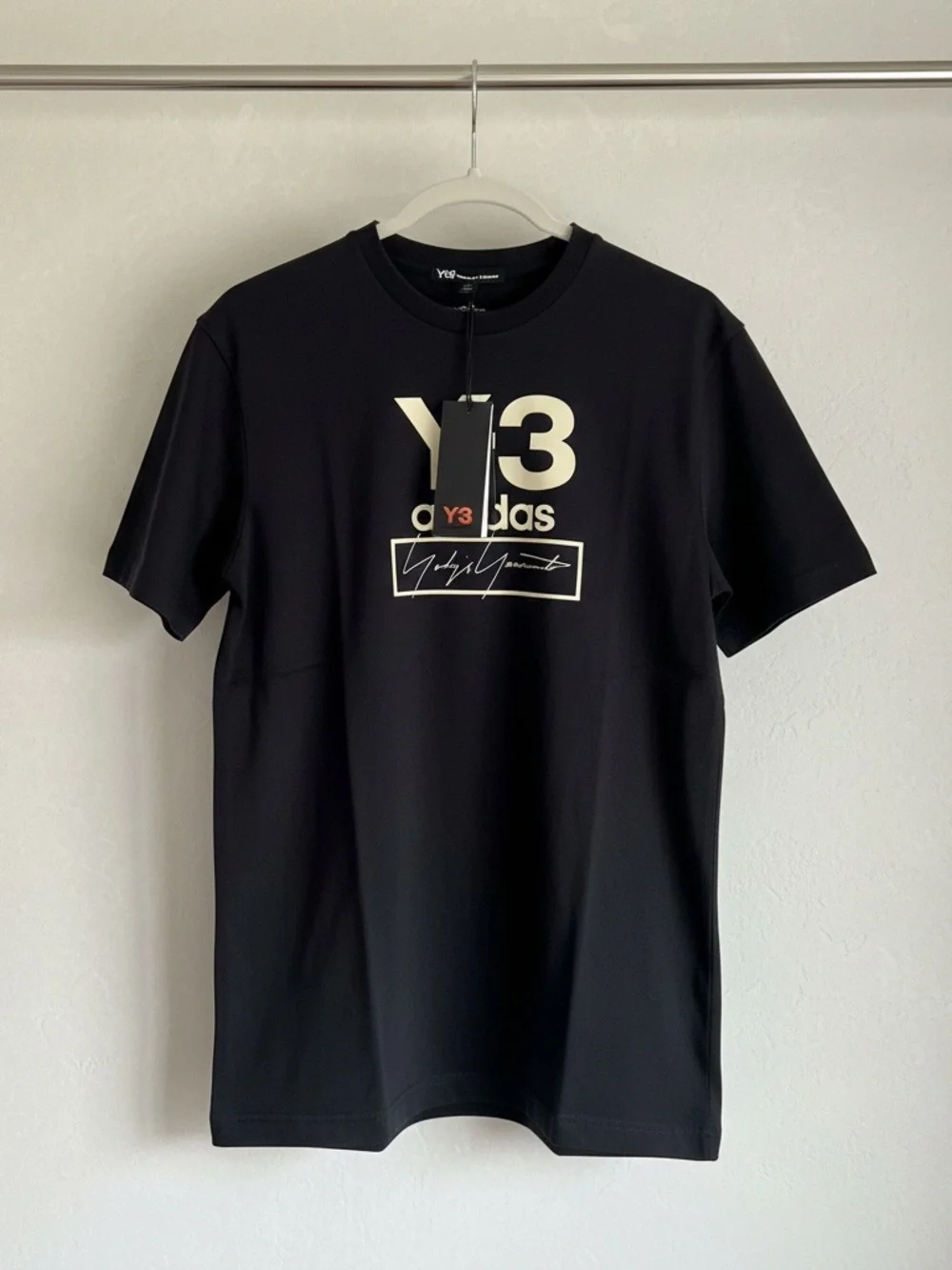 adidas Y-3 Black Graphic Logo Tee with Cream Accents - Picture 1 of 1